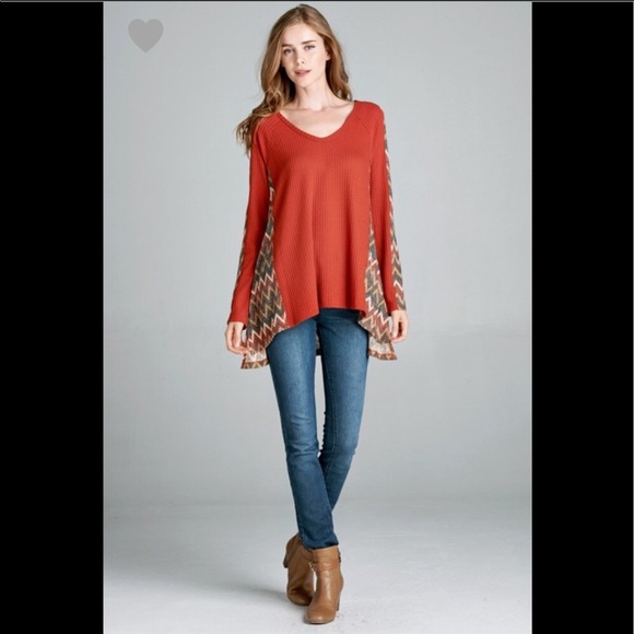 NWT Orange Chevron Waffle Knit Top - Picture 5 of 8